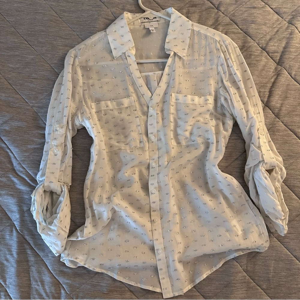 Express white silver Patterned Button Down Shirt